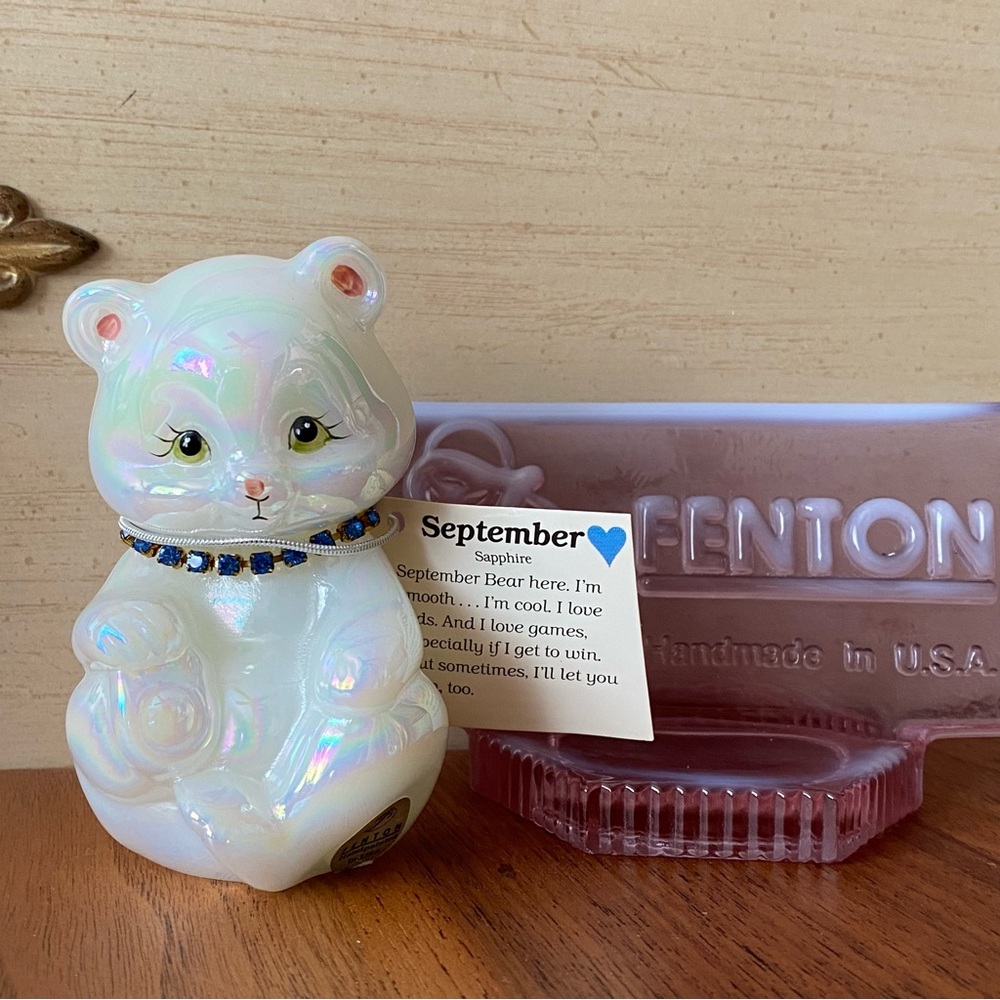 Fenton Art Glass September Bear With Rhinestones